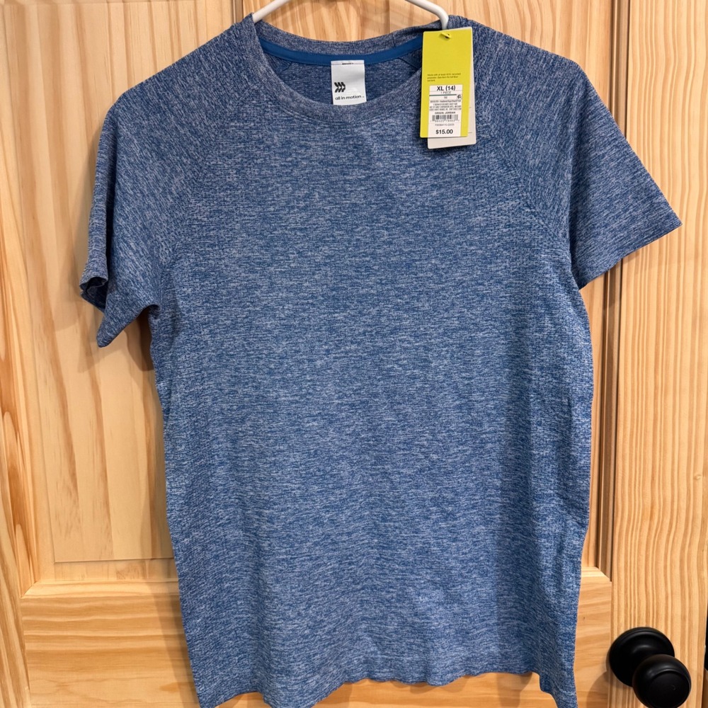 All in Motion Boys XL 14 Heathered Royal Blue Performance Tee Shirt NWT